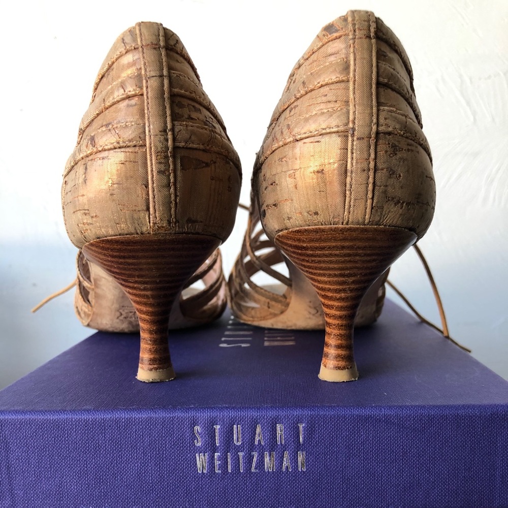 Nude cork Stuart Weitzman kitten heel sandal